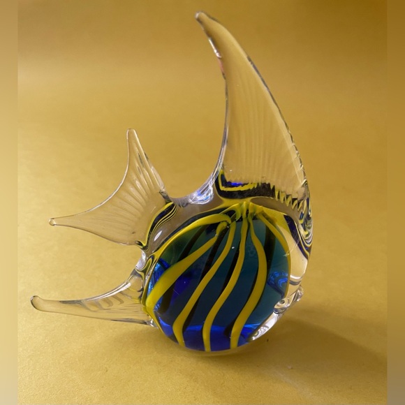 Glass Fish Figurine with Yellow and Blue Stripes - Picture 2 of 9